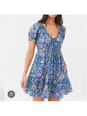 Banjanan Women's Artemis Dress Mini Floral Sun Large Blue Floral Cottage Summer